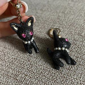 BNWOT Betsey Johnson Vintage Rose Garden Black Cat Pearl Necklace Earrings